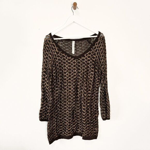 Free People New Romantics Joan of Arc Brown and Gold Sweater Dress - Picture 2 of 11